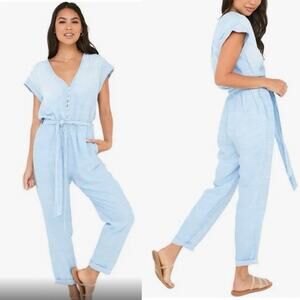Bella Dahl Cap Sleeve Jumpsuit Shoreline Chambray Wash Size M Chore Boho Tencel